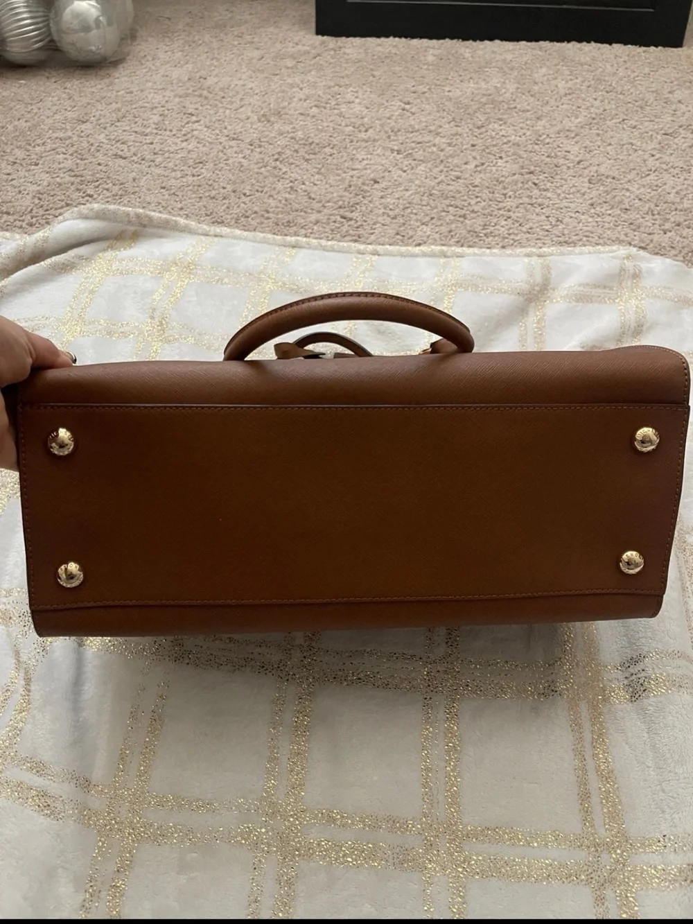Michael Kors Cognac Saffiano Leather Satchel with Gold Accent
